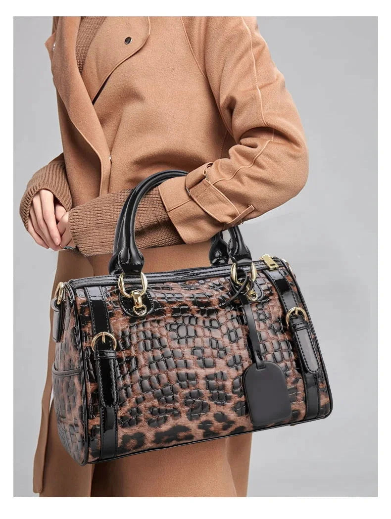 Valmira Fierce Embossed Leather Boston Bag - Vellegra