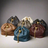 Veloura Leather Mini Bucket Bag with Gold Chain Accent - Vellegra