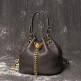 Veloura Leather Mini Bucket Bag with Gold Chain Accent - Vellegra