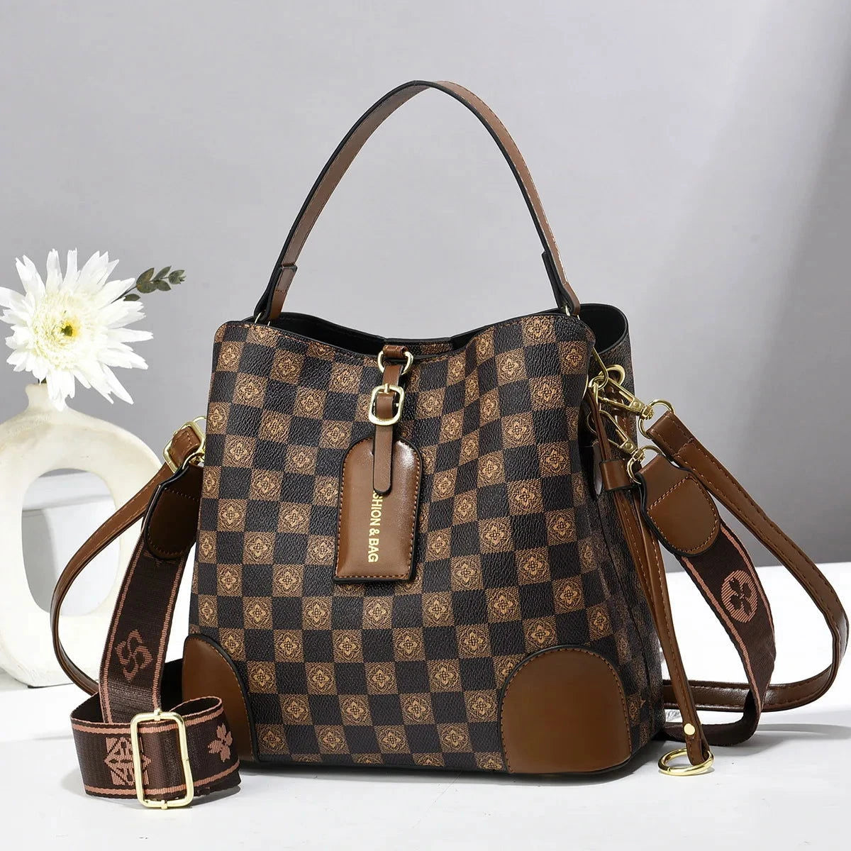 Vienna Monogram Bucket Satchel - Vellegra