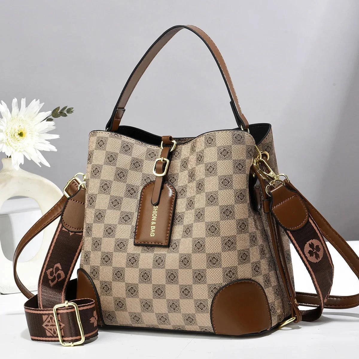 Vienna Monogram Bucket Satchel - Vellegra