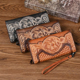 Vintage Embossed Leather Wristlet Wallet with Organizer - Vellegra
