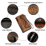 Vintage Embossed Leather Wristlet Wallet with Organizer - Vellegra