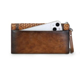 Vintage Embossed Leather Wristlet Wallet with Organizer - Vellegra