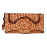 Vintage Embossed Leather Wristlet Wallet with Organizer - Vellegra