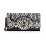 Vintage Embossed Leather Wristlet Wallet with Organizer - Vellegra