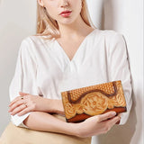 Vintage Embossed Leather Wristlet Wallet with Organizer - Vellegra
