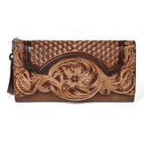 Vintage Embossed Leather Wristlet Wallet with Organizer - Vellegra