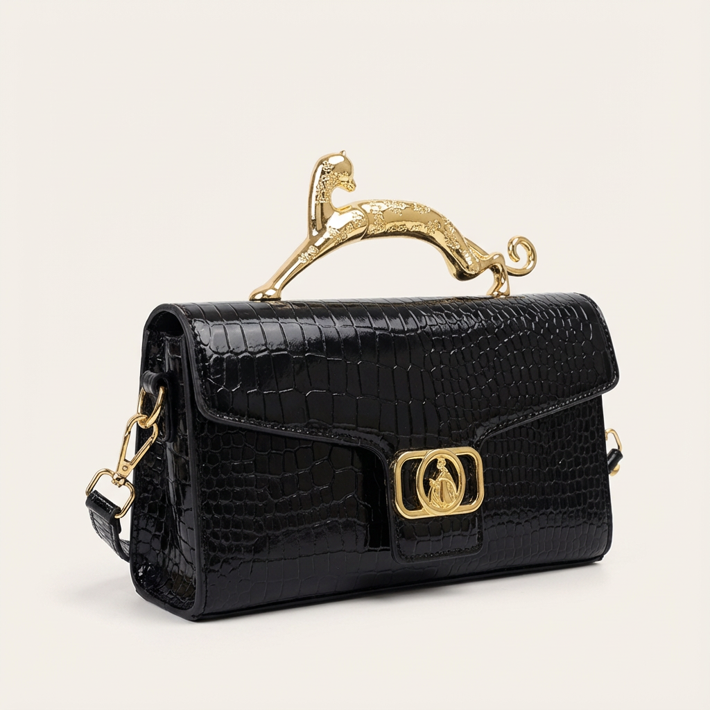 Lucerra Panther Handle Bag – Croc-Embossed Luxe Crossbody Clutch