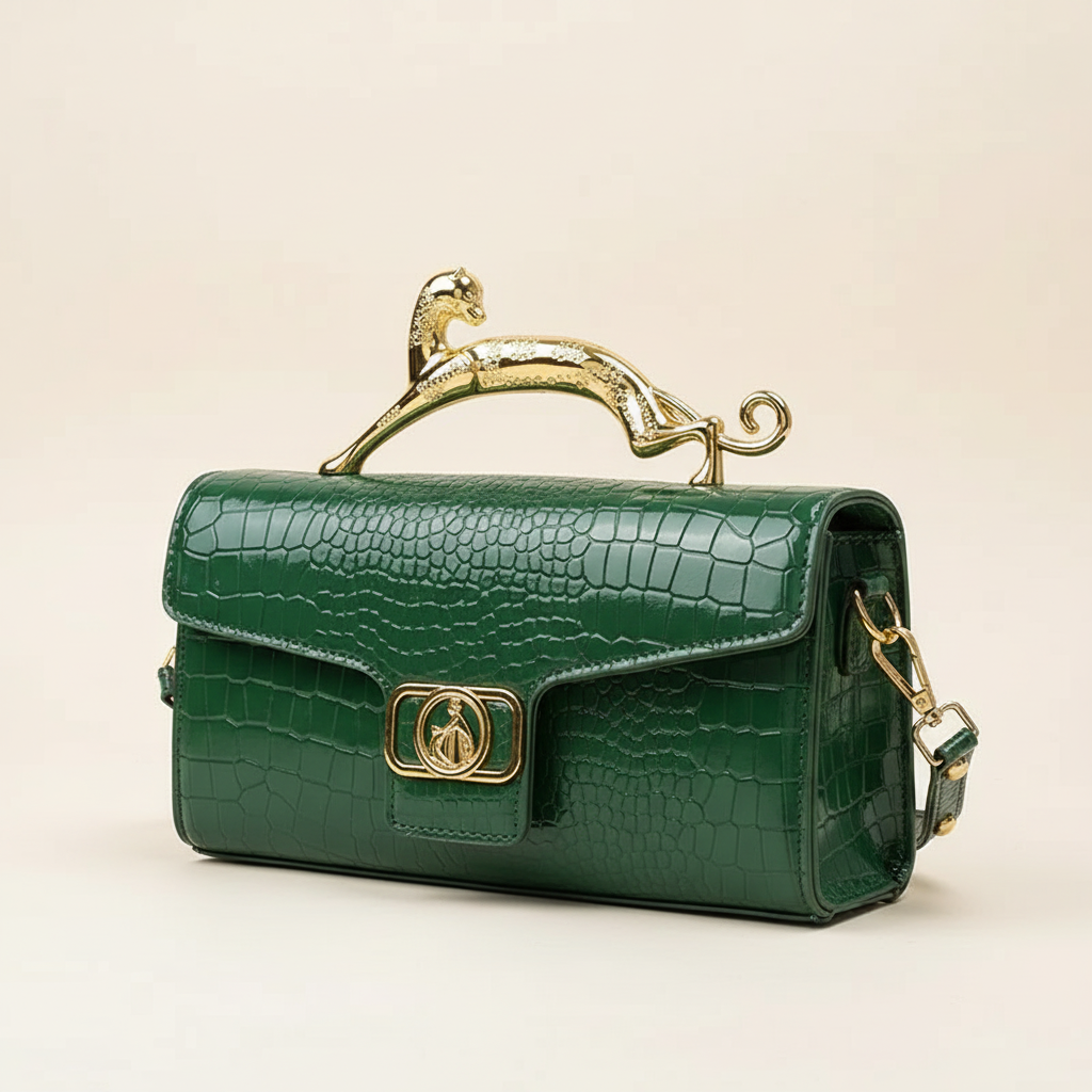 Lucerra Panther Handle Bag – Croc-Embossed Luxe Crossbody Clutch