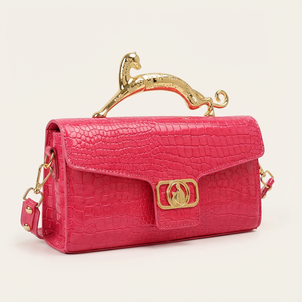 Lucerra Panther Handle Bag – Croc-Embossed Luxe Crossbody Clutch
