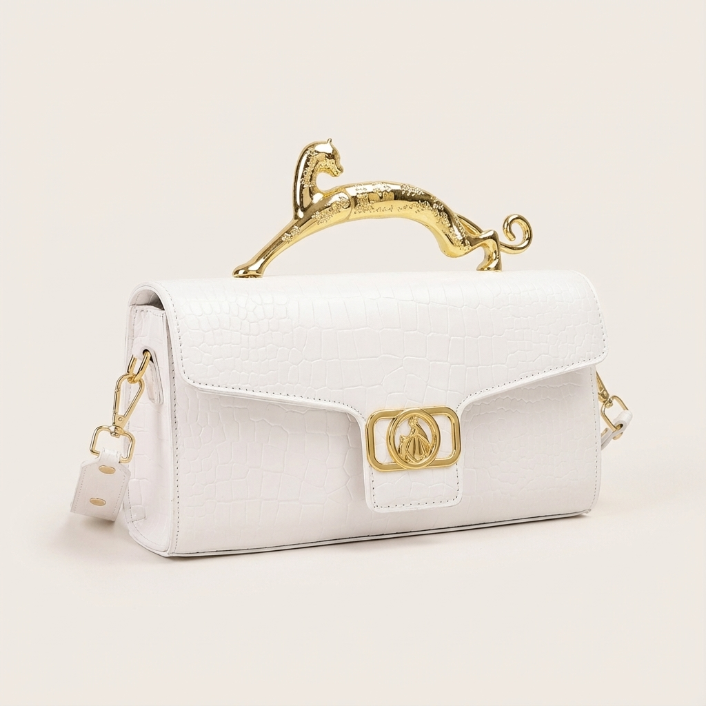 Lucerra Panther Handle Bag – Croc-Embossed Luxe Crossbody Clutch